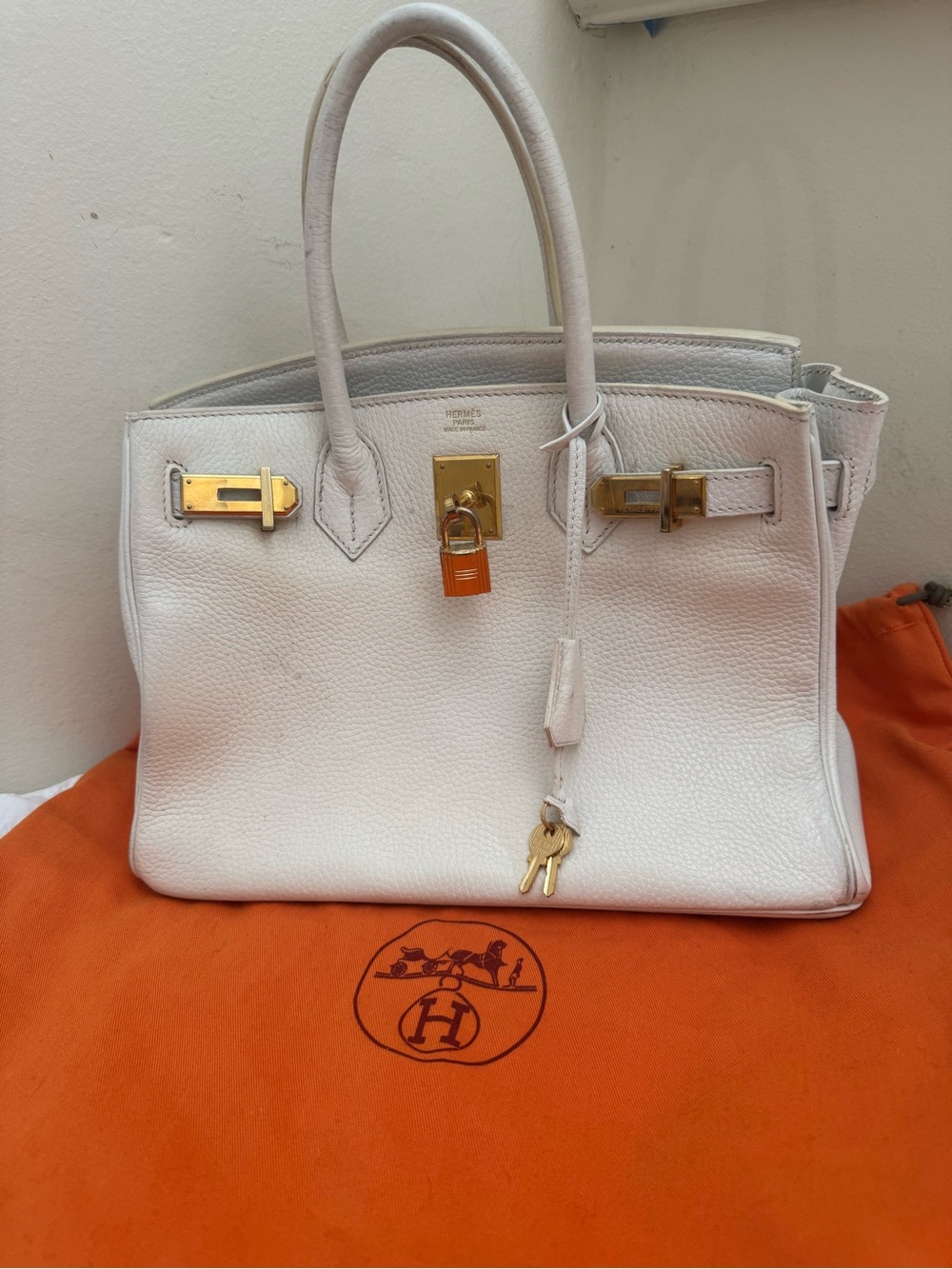 Hermes White Leather Tote with Gold Hardware